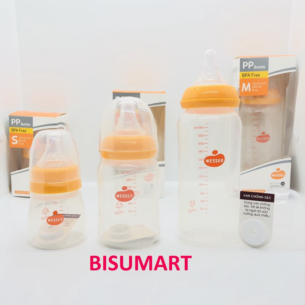 Bình Sữa Wesser Cổ Hẹp PP Mẫu mới 60ml - 140ml - 250ml