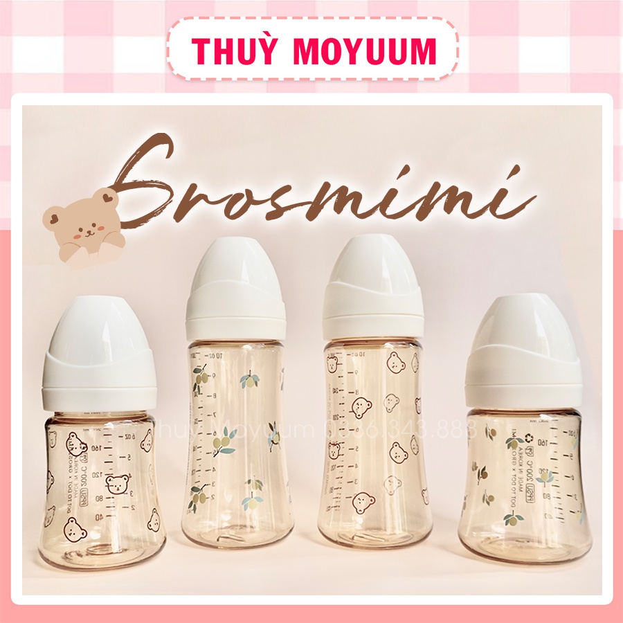 Bình sữa Grosmimi Gấu/Olive/Cherry 200ml/300ml Hàn quốc (tách set)