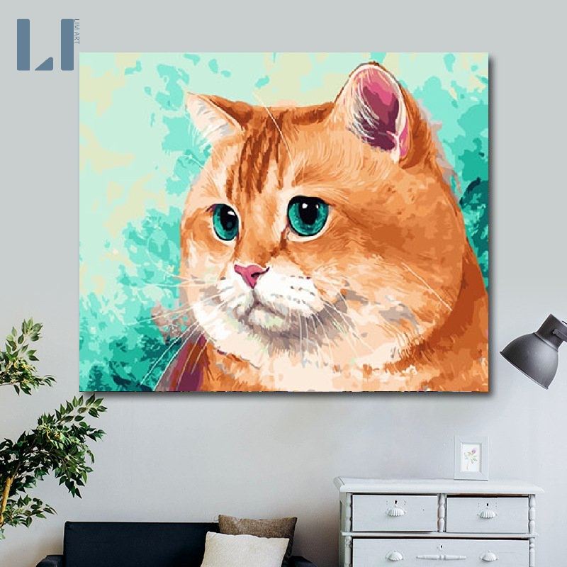 Tranh sơn dầu số hoá có khung LIM Art - Tranh tô màu theo số mèo béo T410