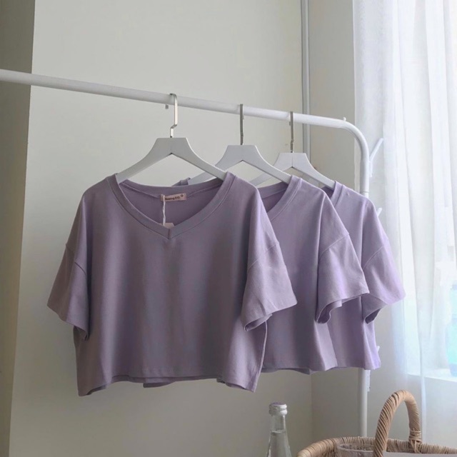 [ảnh thật] Áo croptop cổ tim trơn - Chic Store
