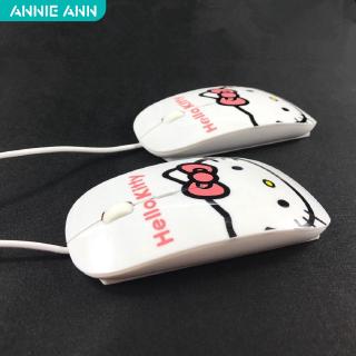 Chuột Quang Có Dây Màu Trắng Hồng Và Đen Hình Hello Kitty Cho Bé Gái