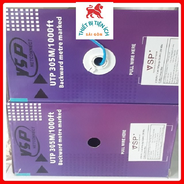 Dây mạng Cat 6 VSP/Tikalink thùng 305m xanh chống nhiễu chéo chống đứt dây - Chính hãng