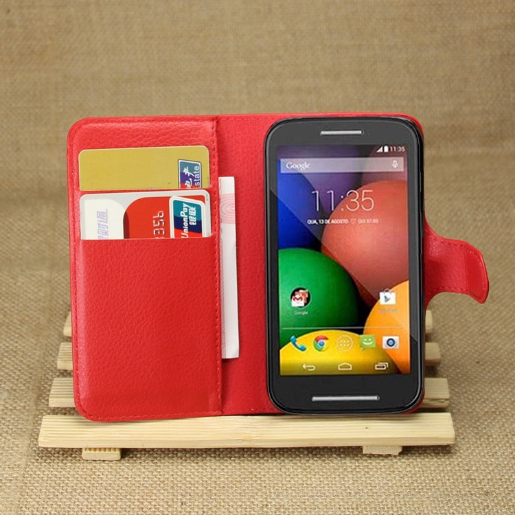 Motorola Moto E XT1022 XT1021 Case Litchi Leather Wallet Slots Stand Holder Case