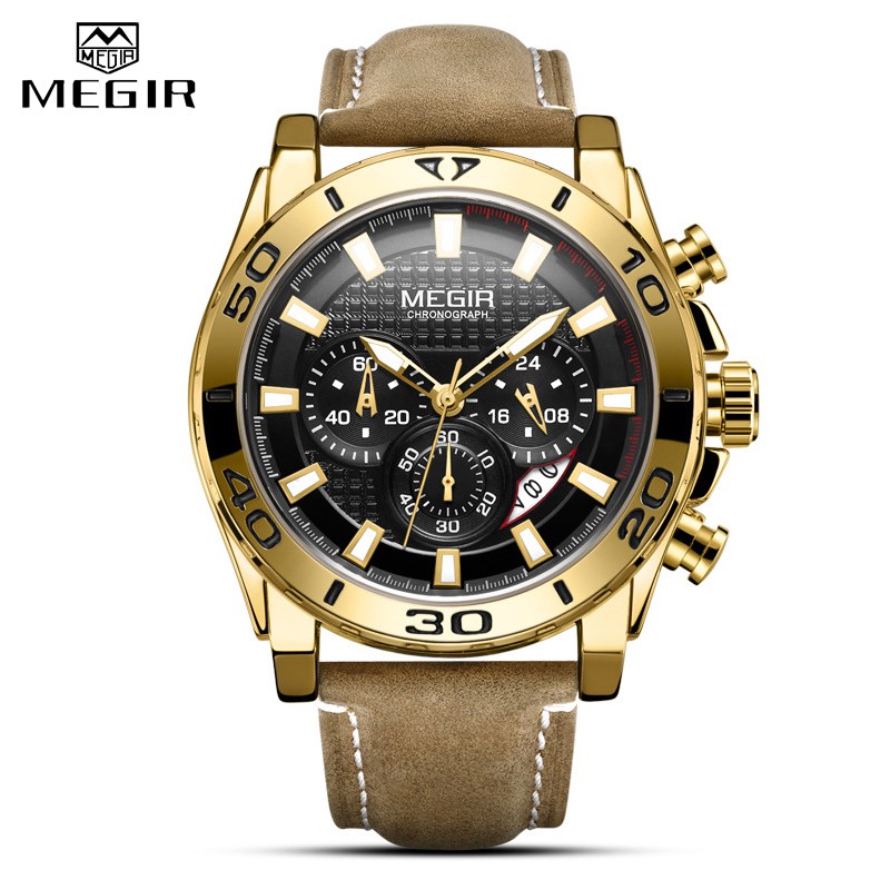 Đồng Hồ Đeo Tay Mặt Tròn Dây Da Chống Nước Dành Cho Nam MEGIR 2094
