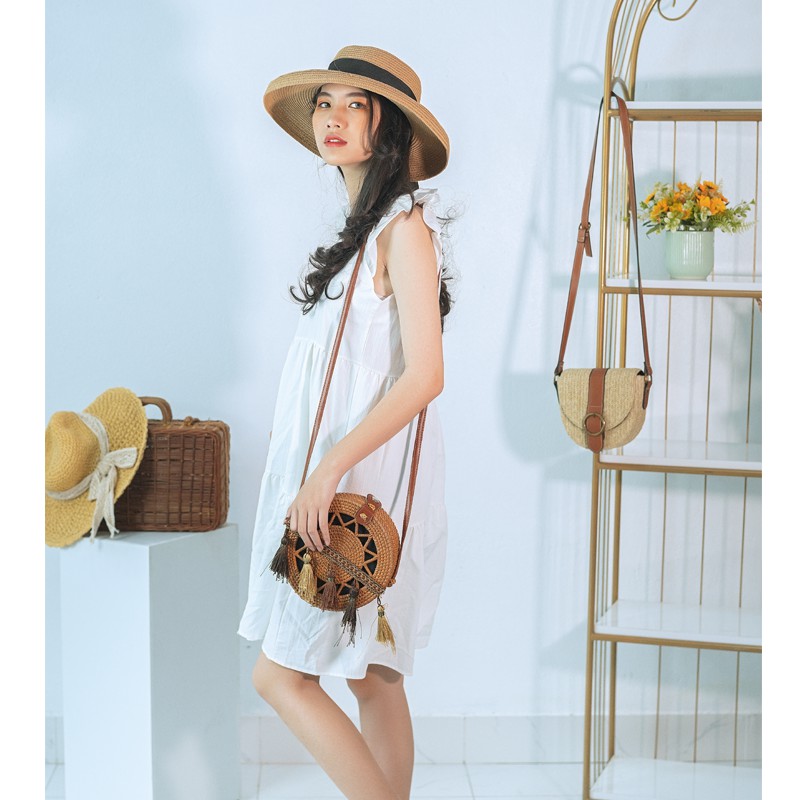 Váy babydoll vải đũi cổ vuông cánh tiên dáng xòe suông đầm đi biển, đi chơi, đi làm hàng cao cấp VBD | BigBuy360 - bigbuy360.vn