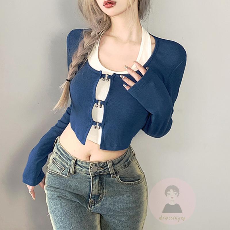 Áo Lửng Tay Dài Cổ Chữ U Thời Trang Quyến Rũ Cho Nữ