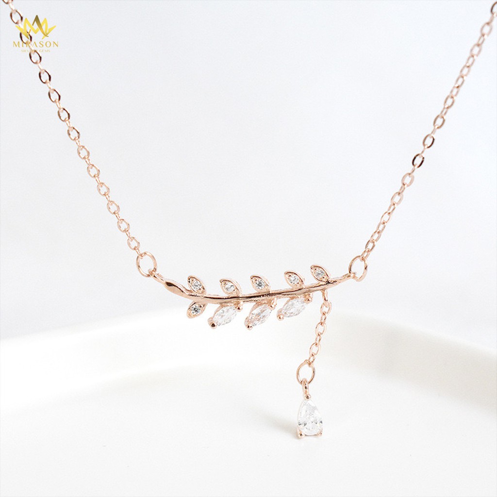 Dây Chuyền Bạc Nữ MIRASON Lá Nguyệt Quế Nạm Đá Sáng Lấp Lánh MDC017 - Vòng Cổ Nữ Bạc 925 Cao Cấp