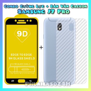 Kính Cường Lực 9D SAMSUNG GALAXY J7 PRO Full Keo,Full Màn Hình Thế Hệ Mới + Miếng dán vân cacbon mặt sau