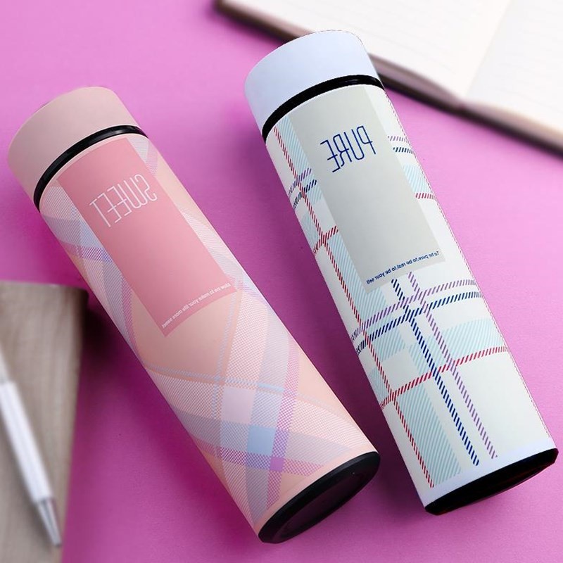 ﹍❈Bình giữ nhiệt dung tích 500 ml đựng nước có nắp lọc nóng lạnh thiết kế màu kẻ caro đẹp mắt