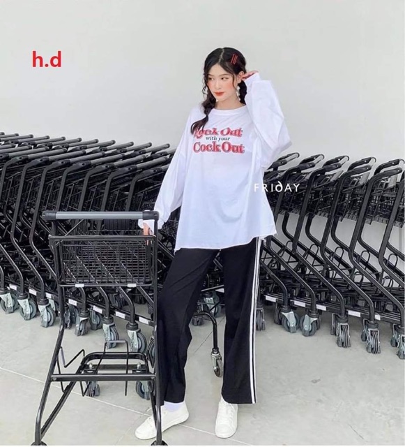 Sét áo OUT bo tay + quần ba sọc HĐ12