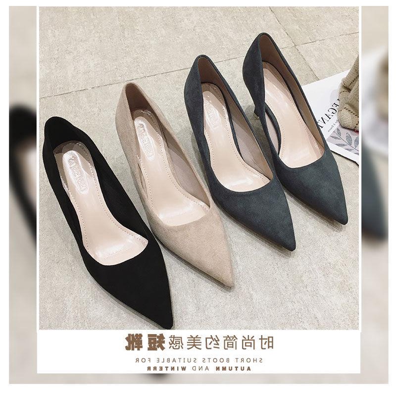 Giày cao gót da lộn mũi nhọn phong cách Hàn Quốc mới sành điệu có size lớn 41 42