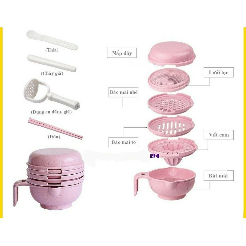 Bộ Dụng Cụ Chế Biến Ăn Dặm 10 Chi Tiết Cho Bé (Tặng 1 Khuôn Bento)