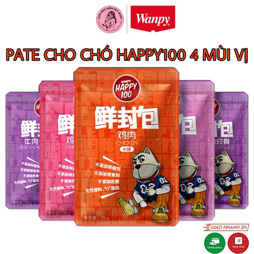 Pate cho chó Happy100 70g, thức ăn tăng cân mập cún lớn con nhỏ Con Mèo Xiêm