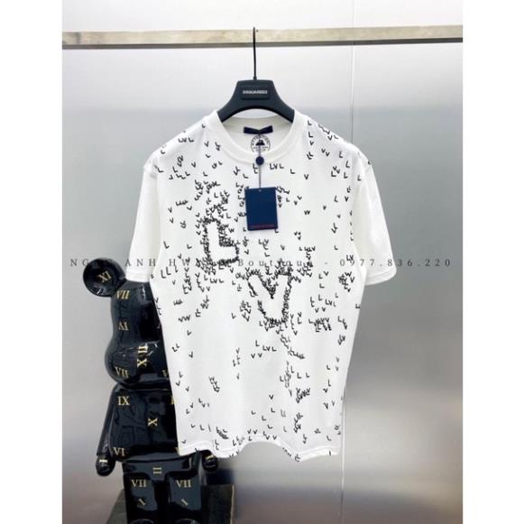 Áo Phông Cổ Tròn Vảy Sơn LV Tay Lỡ Form Rộng Unisex Nam Nữ - Áo Thun Tay Lỡ Freesize Phong Cách Trẻ Trung Cá Tính