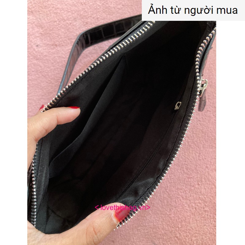 Túi Xách Đeo Vai Màu Đen Có Khóa Kéo Phong Cách Pháp Thời Trang Cho Nữ