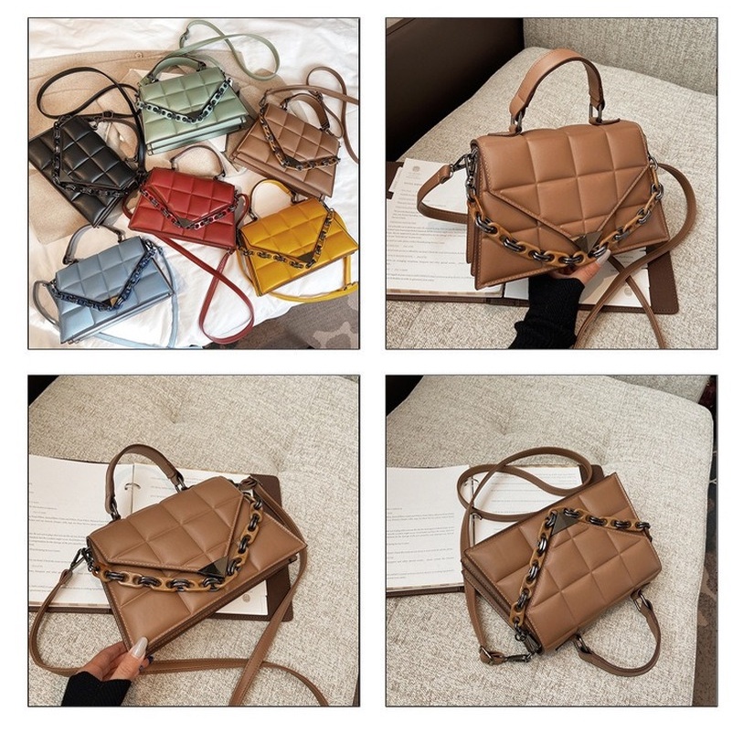 Túi Xách Đeo Vai Màu Trơn Phối Dây Xích Thời Trang 2022 Dành Cho Nữ