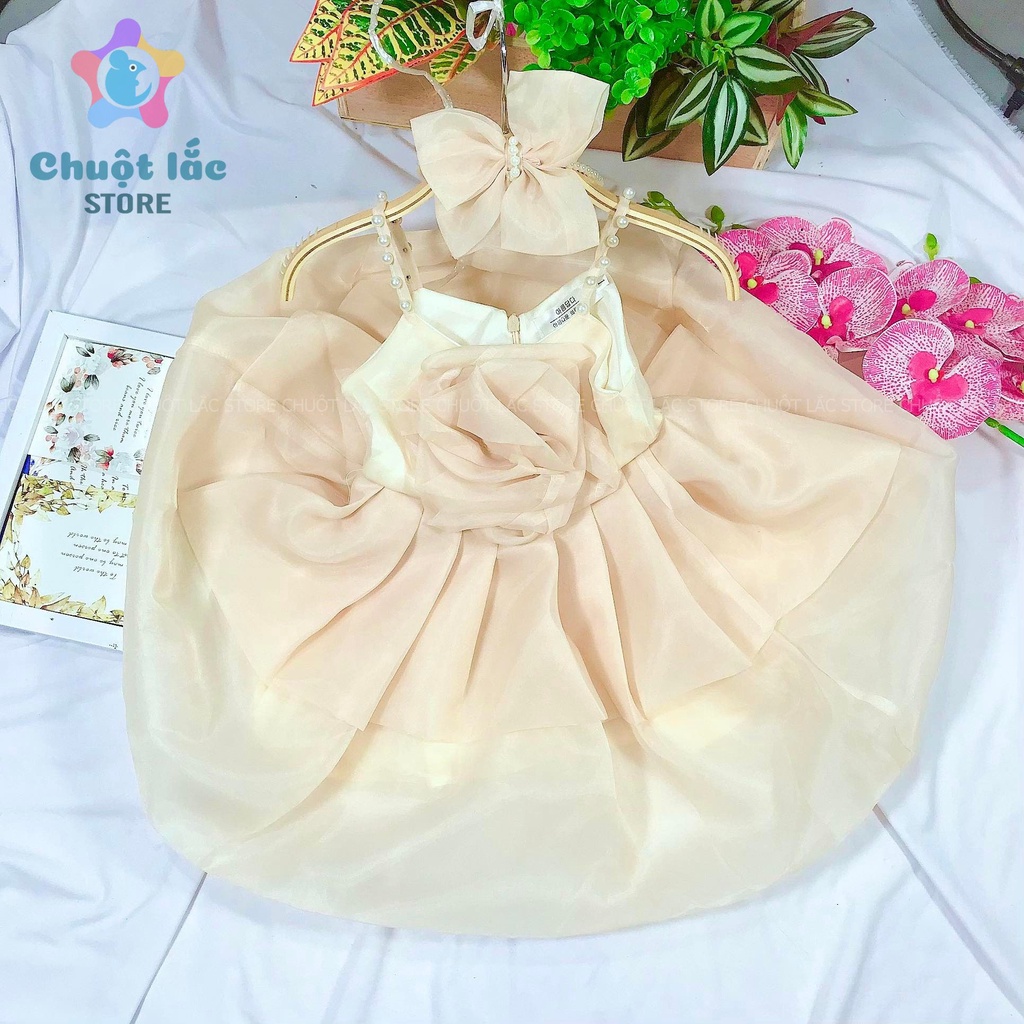 Đầm Công Chúa Chuột Lắc Store Cho Bé Gái Diện Tết Chất Voan 3 Lớp Bồng Kèm Nơ Cài Đầu 7kg Đến 18kg Màu Đỏ Hồng Kem