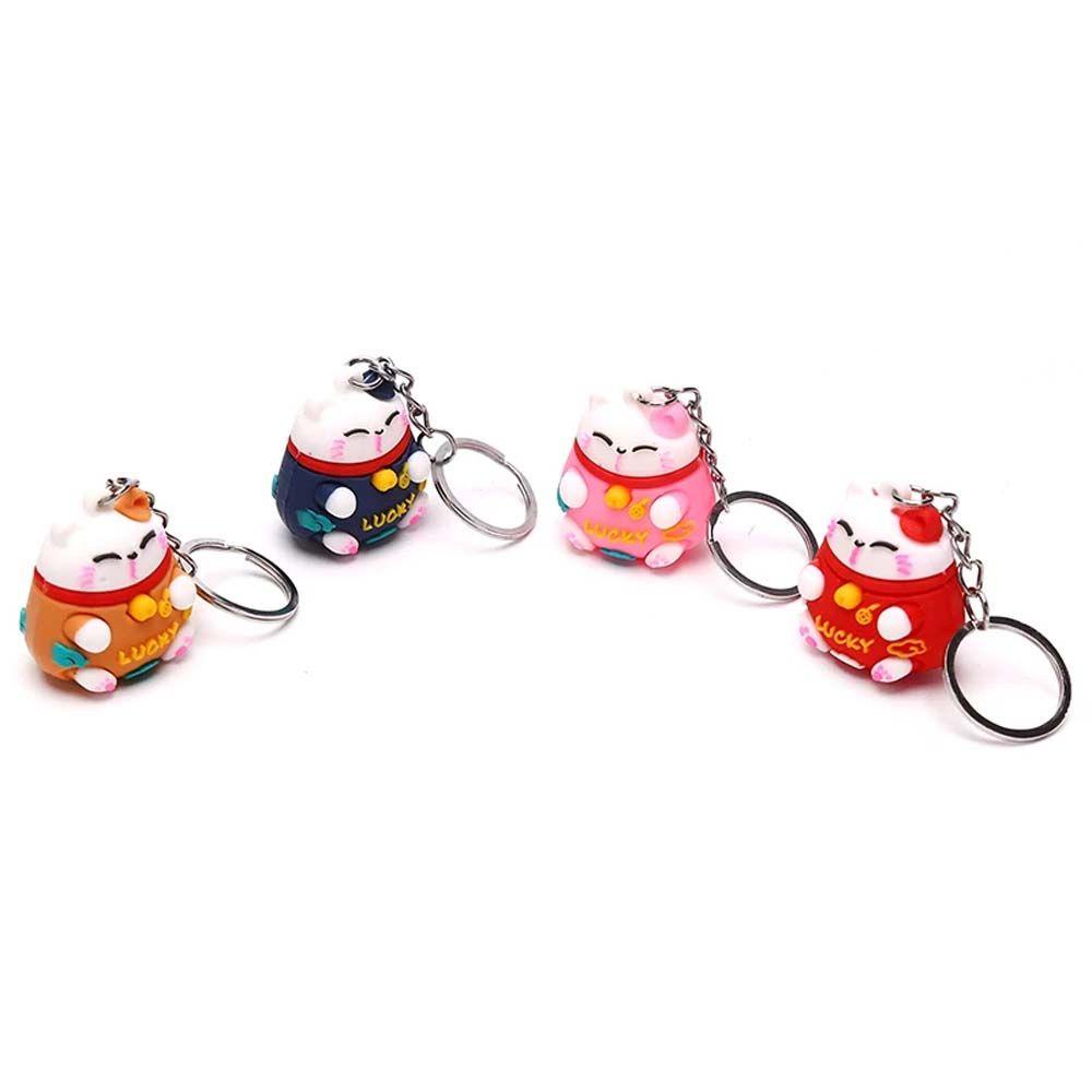 IVORY Móc Khóa Hình Chú Mèo May Mắn Ba Chiều