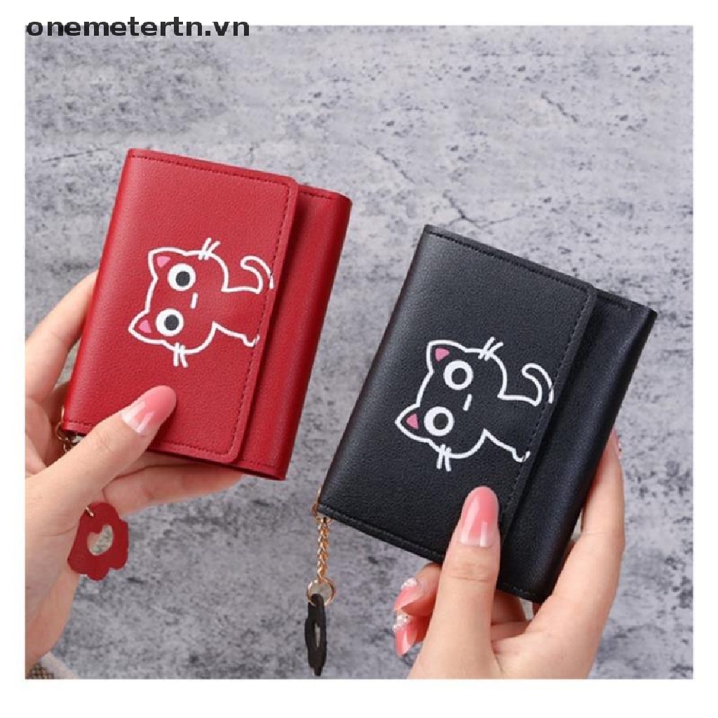 Ví Da Dáng Ngắn In Họa Tiết Mèo Dễ Thương Thời Trang Cho Nữ