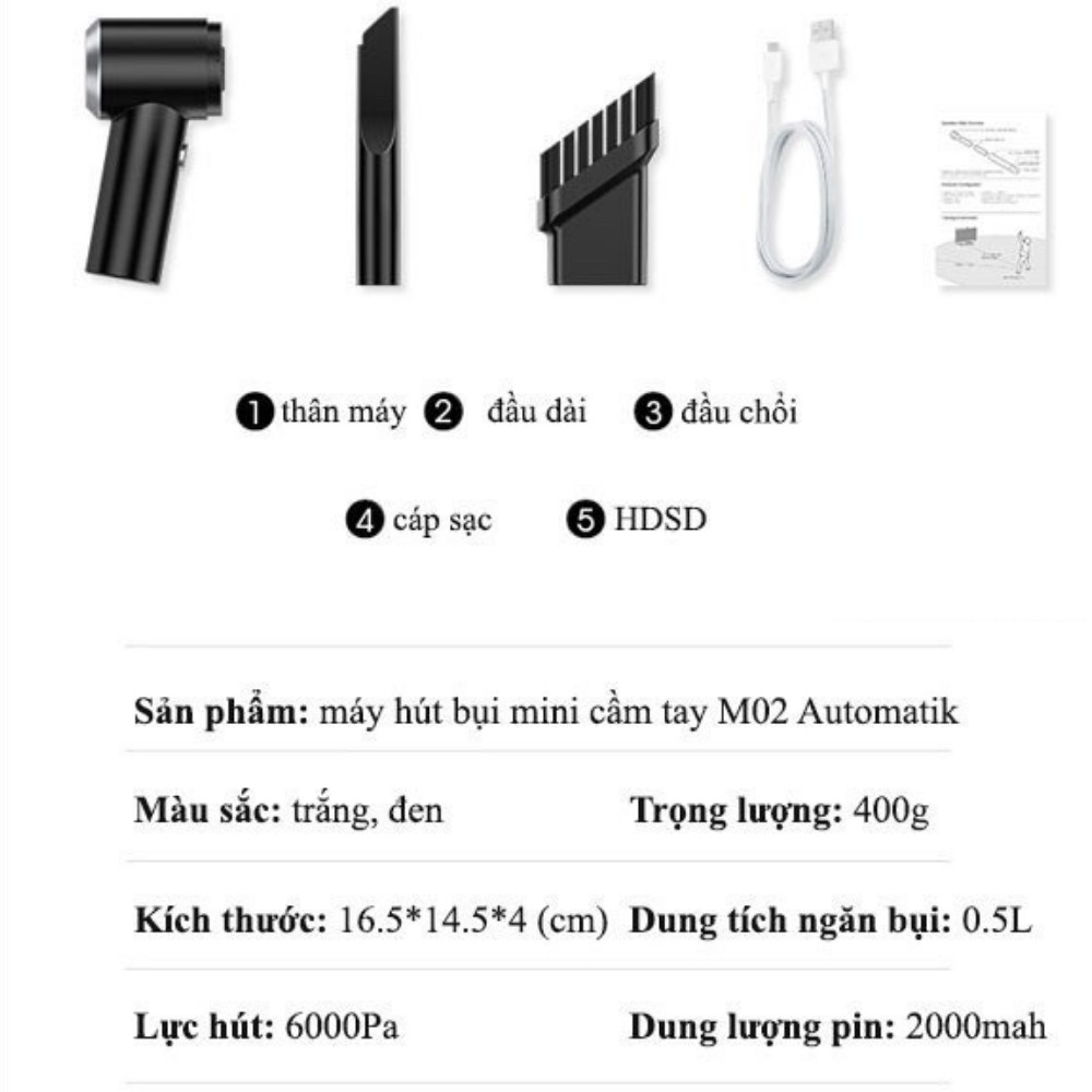 Máy hút bụi ô tô , máy hút sạc USB không dây mini cầm tay lực hút mạnh TIME HOME | BigBuy360 - bigbuy360.vn