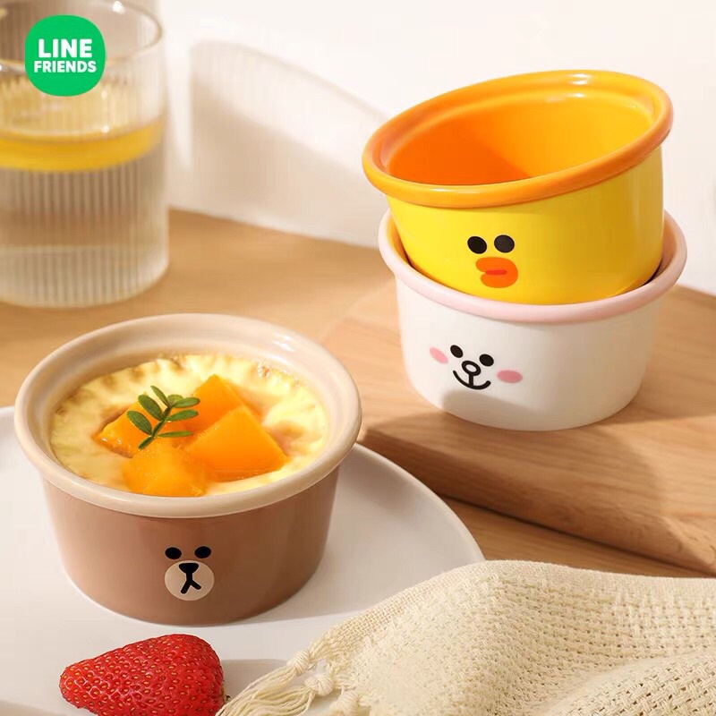 LINE FRIENDS Bát Chén hũ gốm sứ ramenkin nướng hấp bánh flan caramen cho bé ăn dặm Pudding Cup