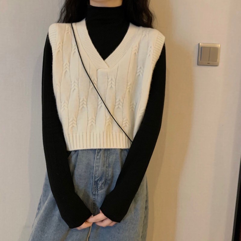 Áo len gile nữ cổ tim chất đẹp hàng Quảng Châu thời trang thu đông