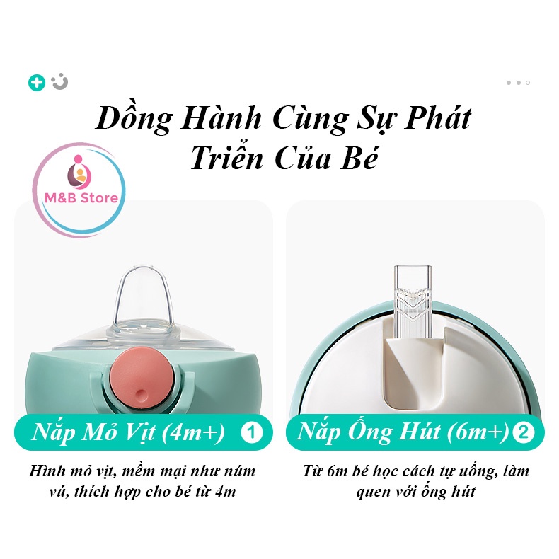 Bình Nước Tập Uống Chống Sặc PPSU 260ml - KUB, Có Dây Đeo, Uống Mọi Tư Thế, Không Rò Rỉ Nước