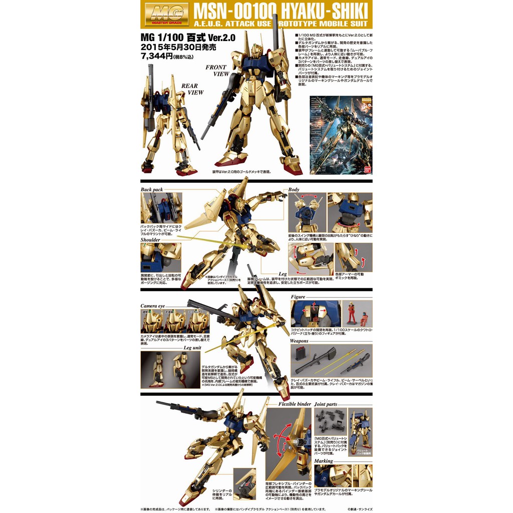 Mô Hình Gundam MG HYAKU SHIKI 2.0 UC 1/100 Master Grade Bandai Đồ Chơi Lắp Ráp Anime Nhật