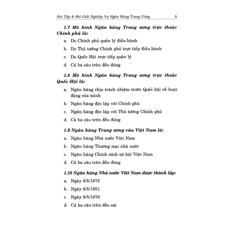 Sách - Bài Tập Và Bài Giải Nghiệp Vụ Ngân Hàng Trung Ương