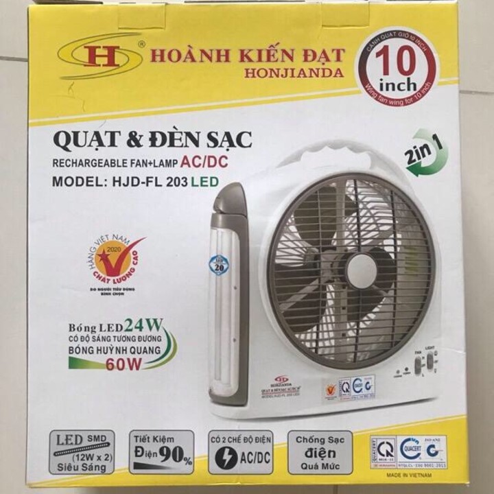 QUẠT VÀ ĐÈN SẠC Honjianda HJD-FL 203 (2 BÌNH ÁC QUY)