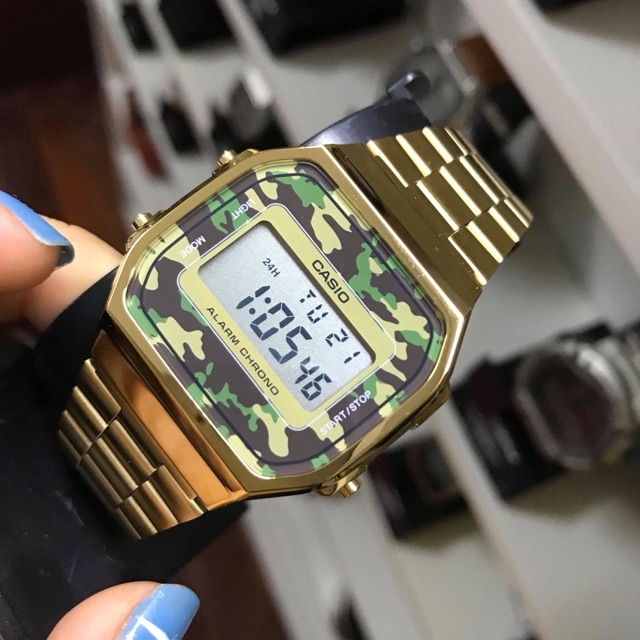 Đồng hồ nam CASIO A168 Vàng Gold Camo 32mm chính hãng (unisex)