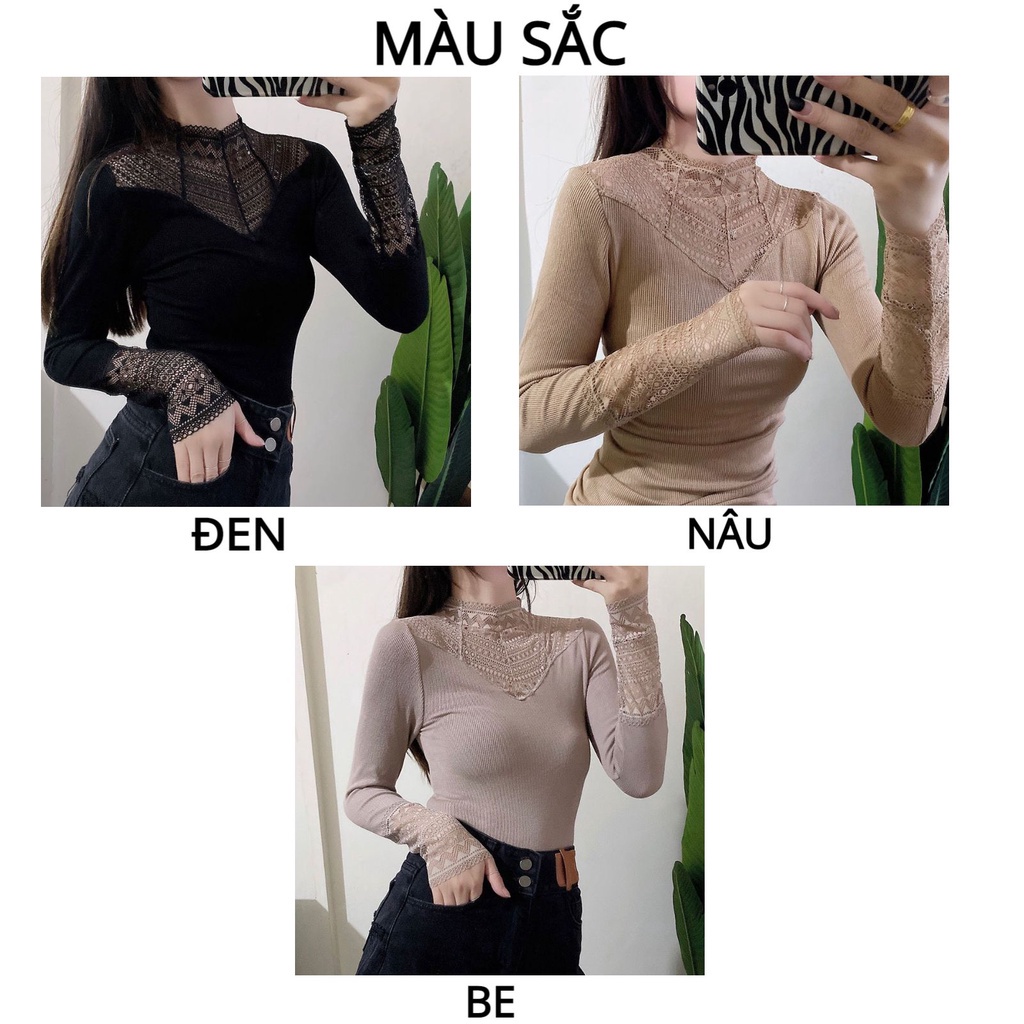 Áo Giữ Nhiệt Nữ, Áo Len Phối Ren Đóng Hộp Cao Cấp Dài Tay xịn xò mã 5913