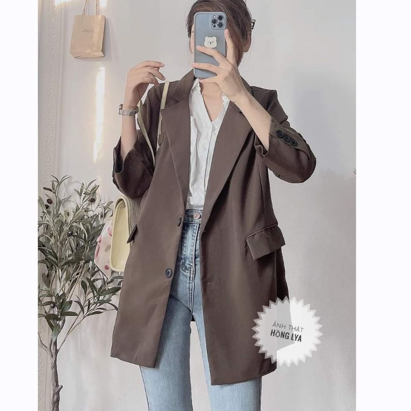 Áo Blazer be và nâu 2 lớp phong cách ullzzang freesize Áo vest nữ