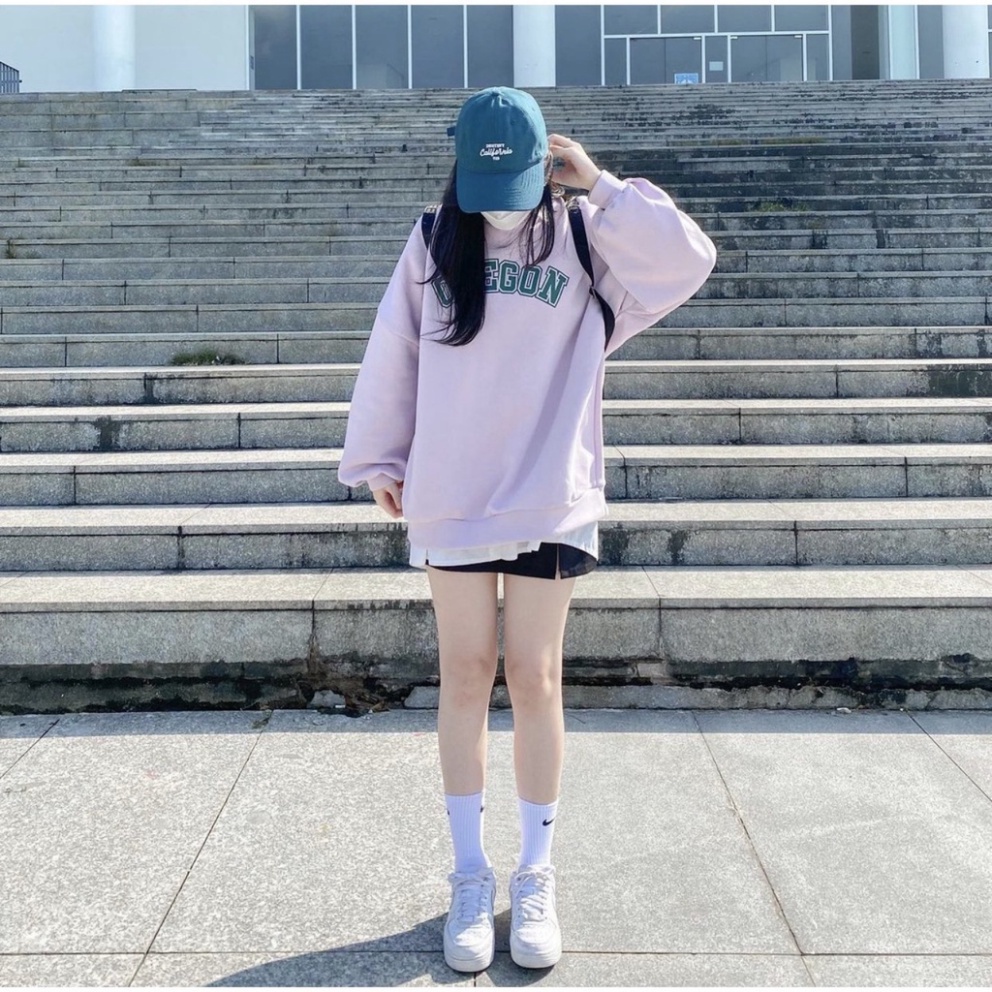 Áo hoodie nữ form rộng Oregon tay bồng WONHARIM freesize 21071 Ulzzang
