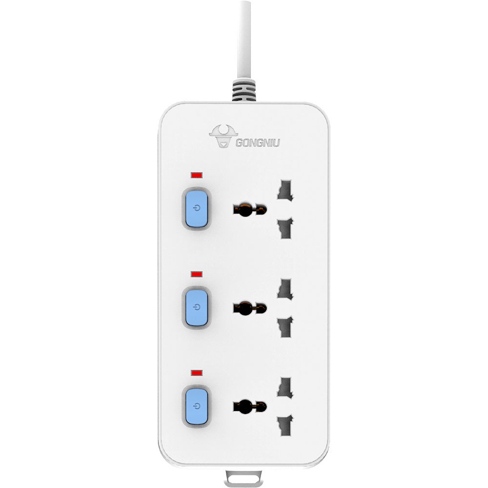 Ổ Cắm Điện Gongniu 3 Ổ Đa Năng 3 Công Tắc – Công Suất 10A/250/2500W – Trắng – Chính Hãng (N3030)