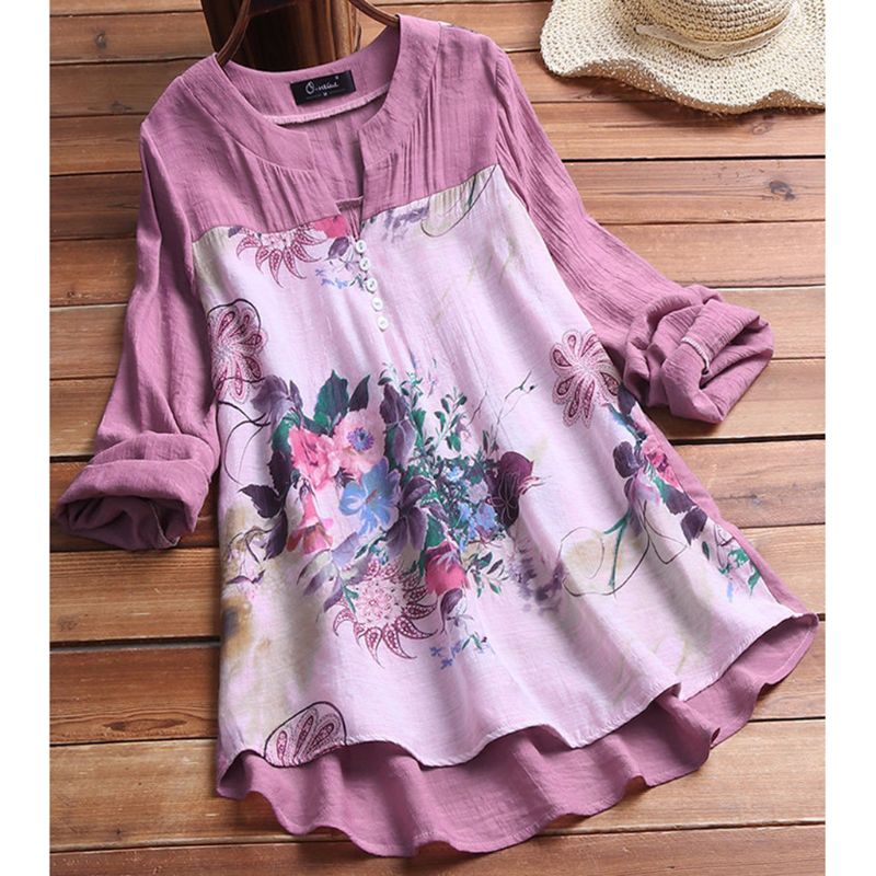 Áo Thun Tay Dài Dáng Rộng Họa Tiết Hoa Giáng Sinh Dễ Thương