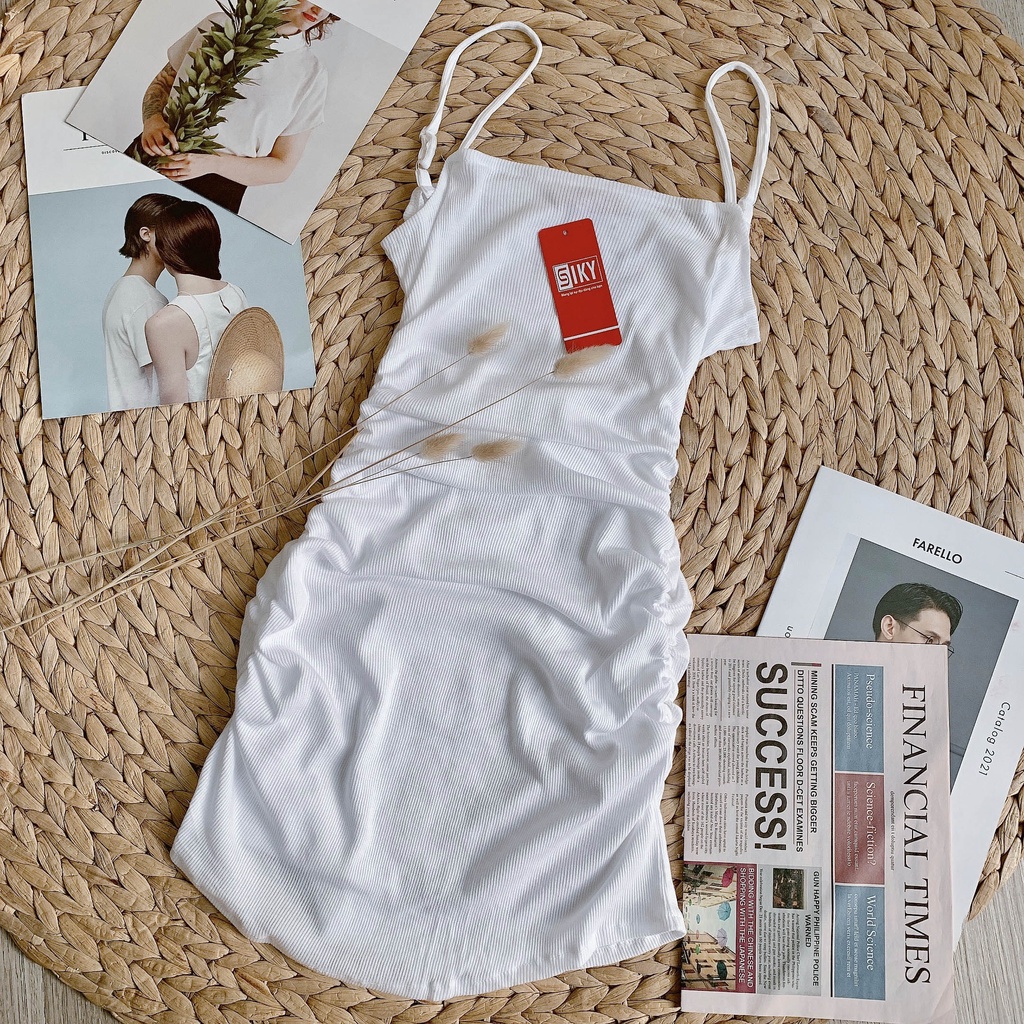 Váy đầm body hai dây dúm eo SIÊU ĐẸP giấu bụng - VBD