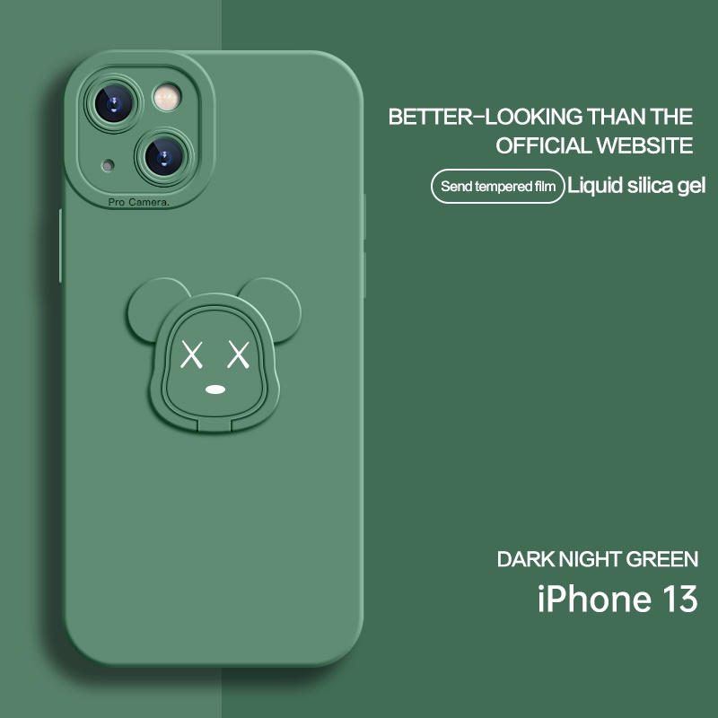 Ốp Điện Thoại Silicon Chống Sốc Kèm Giá Đỡ Hình Gấu Hoạt Hình Cho iPhone 11 12 13 Pro Max