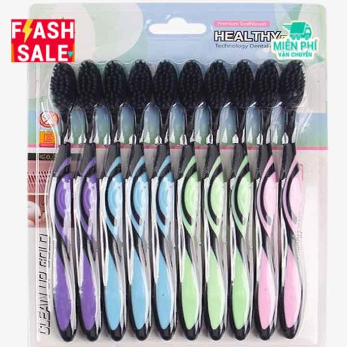 FREESHIP 99K TOÀN QUỐC_Vỉ 10 bàn chải than tre hoạt tính xuất Hàn siêu mềm mại, bảo vệ răng miệng, thân thiện môi trường