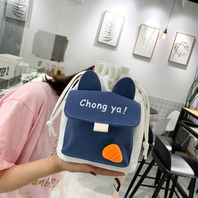 Túi Đeo Chéo Vải Canvas Dáng Vuông Nhỏ Phong Cách Lolita Nhật Bản Xinh Xắn