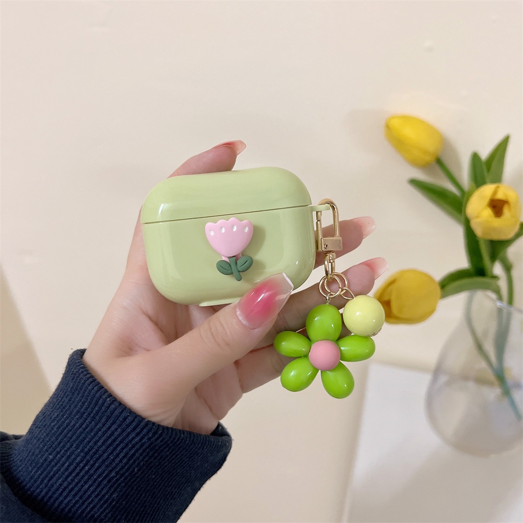 Vỏ Bảo Vệ Hộp Sạc Tai Nghe AirPods Pro AirPods 1 2 3 Hình Hộp Sữa Hoa Xanh Phối Hoa Xinh Xắn Kèm Móc Treo Ốp