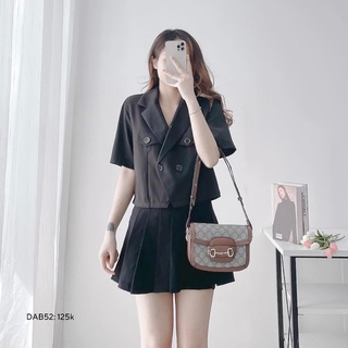 Áo sơ mi cổ vest dáng croptop kiểu Hàn Quốc túi NẮP 2 bên CHIBEST DAB52