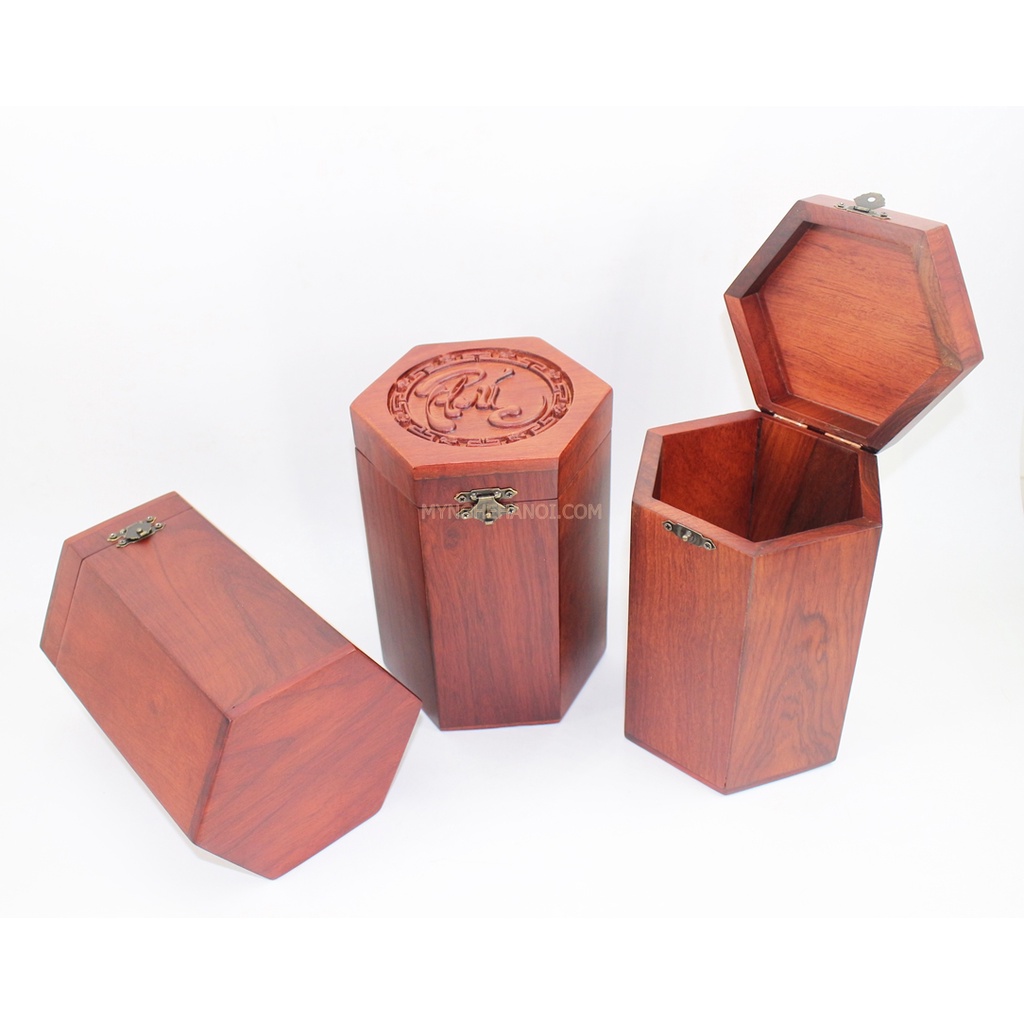 Hộp Chè Chữ Phúc Lục Giác Gỗ Hương Hàng Cao Cấp