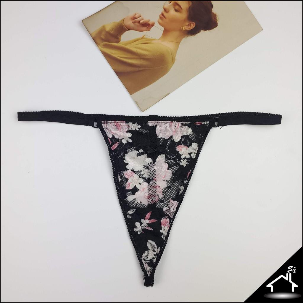 Bộ đồ lót sexy by Nhà Sò ren đen in hoa quần Y/Beo/Dây NS022 | BigBuy360 - bigbuy360.vn