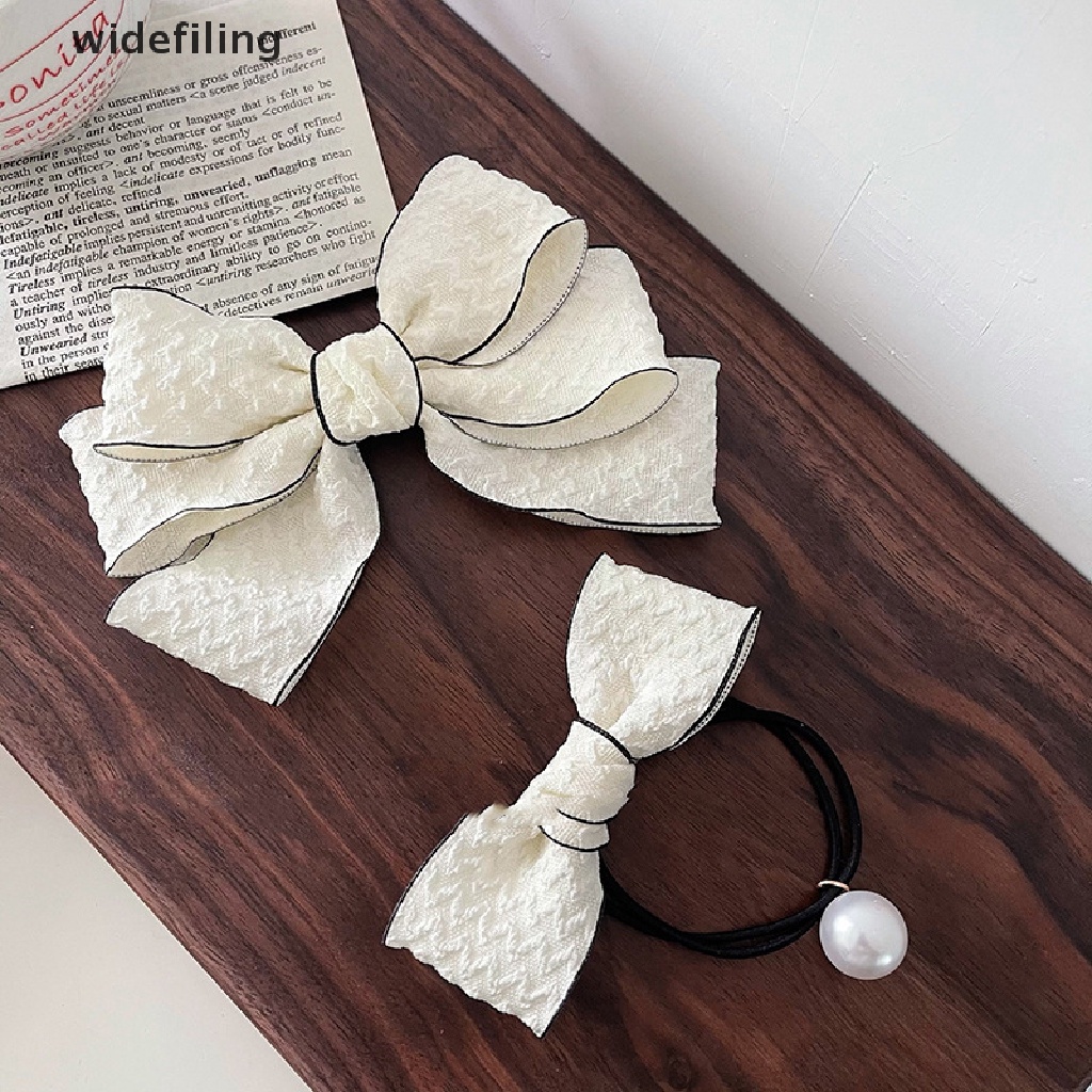 Kẹp Tóc Nơ Ruy Băng Màu Trắng Đen Thời Trang Cho Nữ