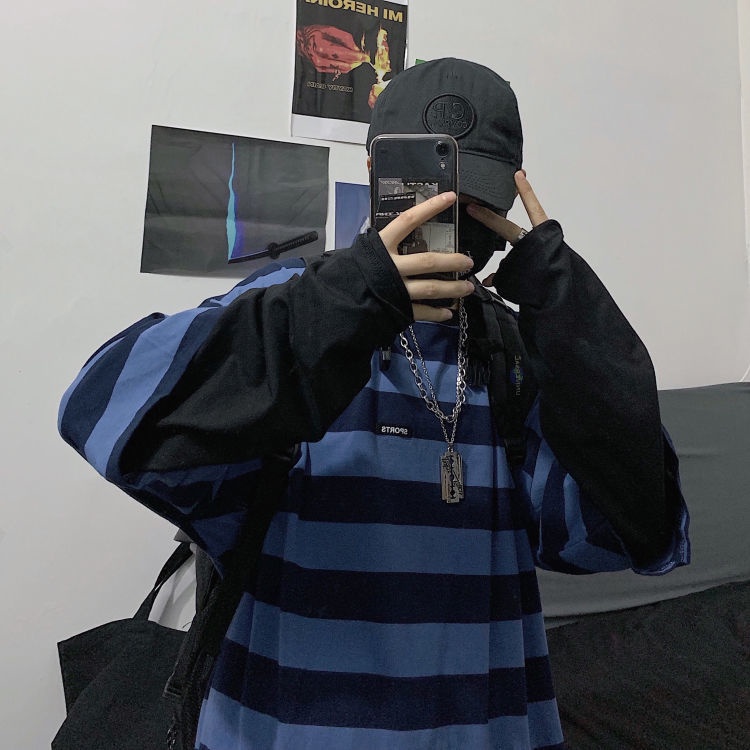 Áo Thun Dài Tay Giả Hai Lớp Họa Tiết Sọc Ngang Thời Trang Dành Cho Nữ