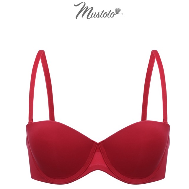 Bộ Đồ Lót Nữ Trơn Mút Mỏng 1cm Cúp Ngực Màu Đỏ Tháo Rời Dây (Mustoto MA45 MQ04)