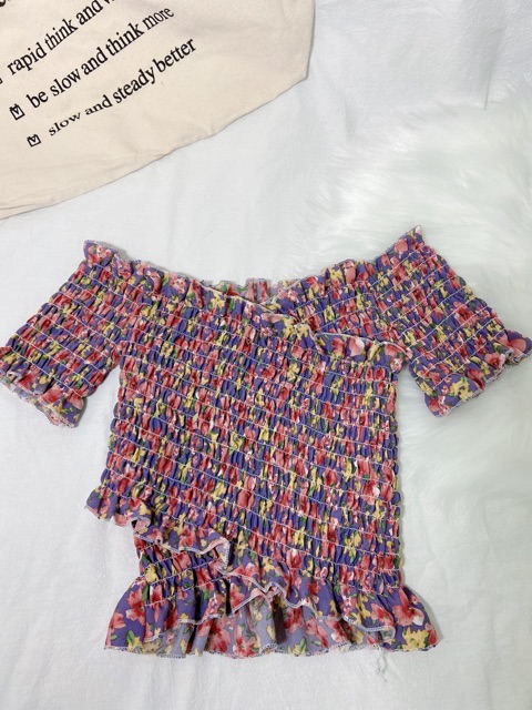 ÁO CROPTOP HOA NHÚN ĐẮP CHÉO TAY NGẮN | Áo nữ | áo kiểu By bear.story