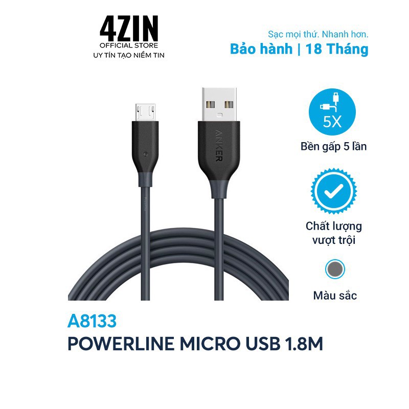 Cáp sạc Anker Micro USB sạc siêu nhanh, dây sạc Anker chính hãng – 4Zin