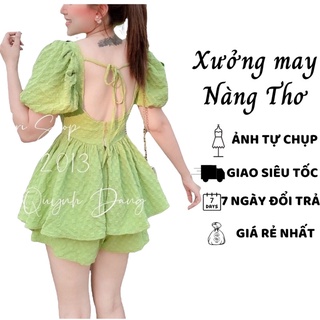 Set babydoll tay phồng chất xốp đũi